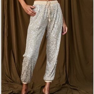 12th Tribe dusk till dawn sequin cream joggers